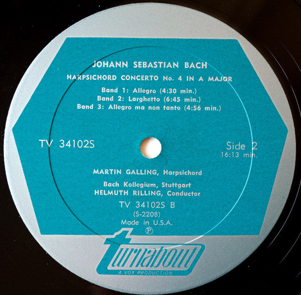 Johann Sebastian Bach, Susanne Lautenbacher, Martin Galling : Violin Concerto In G Minor / Harpsichord Concerto No. 5 In F Minor / Harpsichord Concerto No. 4 In A Major (LP, Album)