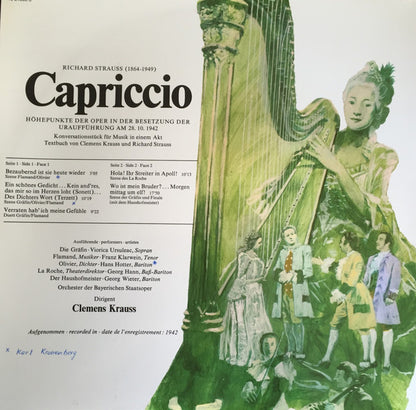 Richard Strauss - Bayerisches Staatsorchester, Viorica Ursuleac, Franz Klarwein, Hans Hotter, Georg Hann, Georg Wieter, Clemens Krauss : Capriccio - Historische Aufnahme Aus Dem Jahr 1942 (LP)