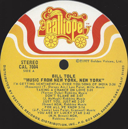 Bill Tole : Music From New York, New York (LP, Album)