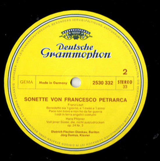 Francesco Petrarca, Johann Friedrich Reichardt · Franz Schubert · Franz Liszt · Hans Pfitzner - Dietrich Fischer-Dieskau, Jörg Demus · Gerald Moore : Sonette (LP)