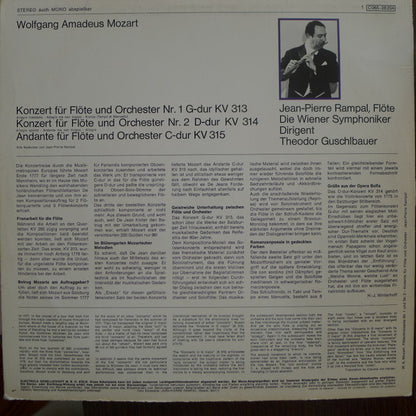 Wolfgang Amadeus Mozart / Jean-Pierre Rampal, Wiener Symphoniker • Dirigent Theodor Guschlbauer :  Konzerte Für Flöte Und Orchester / Nr.1 G-Dur KV313 Und Nr.2 D-Dur KV 314 / Andante Für Flöte Und Orchester C-Dur KV 315 (LP)