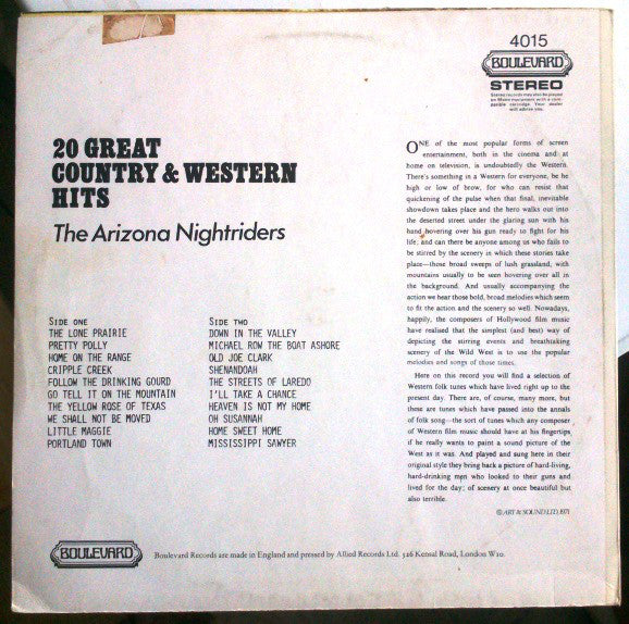 The Arizona Nightriders : 20 Great Country & Western Hits (LP, Album)