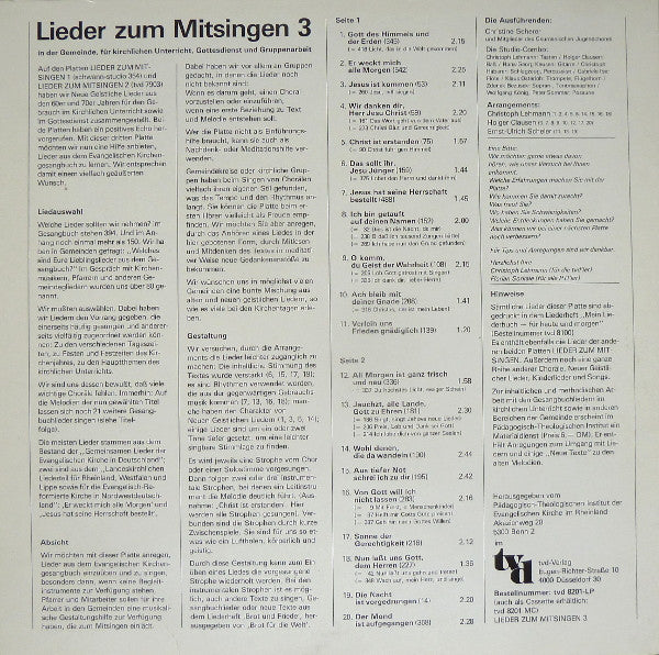 Christine Scherer, Der Ökumenische Jugendchor Und Altstadt-Studio-Combo : Lieder Zum Mitsingen 3 (LP)