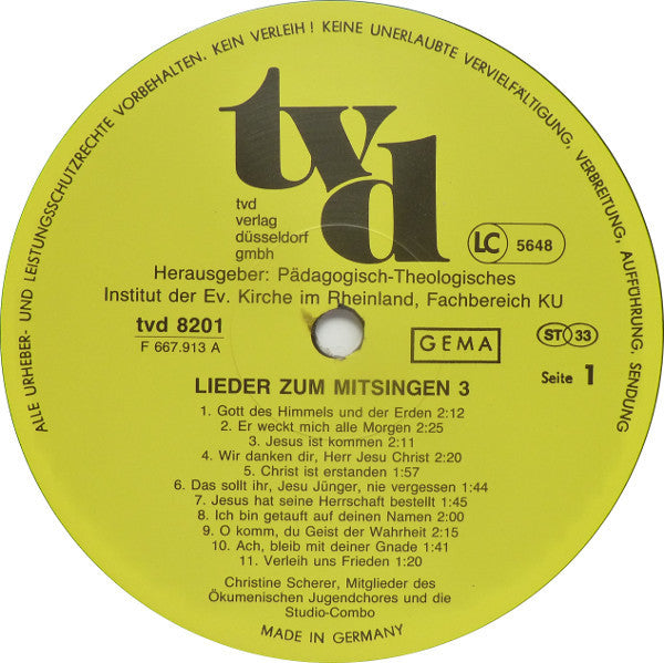 Christine Scherer, Der Ökumenische Jugendchor Und Altstadt-Studio-Combo : Lieder Zum Mitsingen 3 (LP)