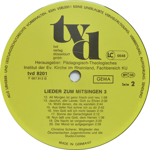 Christine Scherer, Der Ökumenische Jugendchor Und Altstadt-Studio-Combo : Lieder Zum Mitsingen 3 (LP)