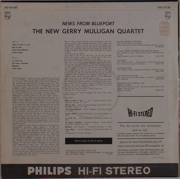 The New Gerry Mulligan Quartet : News From Blueport (LP, Album)