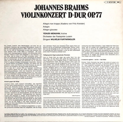 Johannes Brahms - Yehudi Menuhin, Lucerne Festival Orchestra ‧ Wilhelm Furtwängler : Violinkonzert D-Dur Op. 77 (LP, Mono, RE)