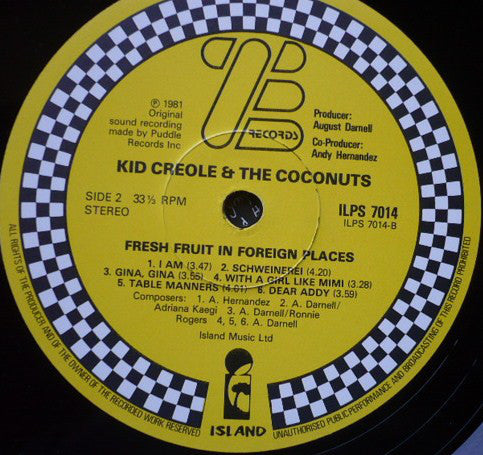 Kid Creole And The Coconuts : Fresh Fruit In Foreign Places (LP, Album, Yel)