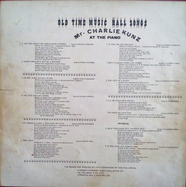 Charlie Kunz : Old Time Music Hall Songs (LP, Comp, Mono)