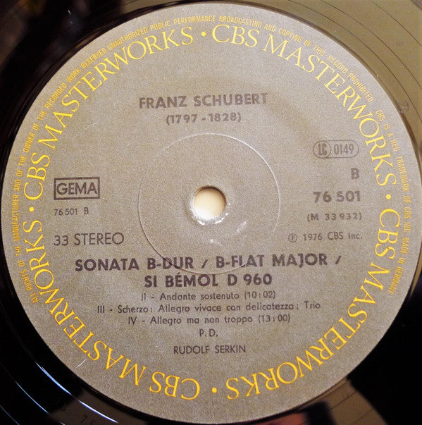 Rudolf Serkin, Franz Schubert : Sonata D.960 B-Flat (LP, Gat)