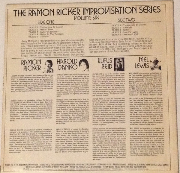 Ramon Ricker : Ramon Ricker ‎– The Ramon Ricker Improvisation Series Volume 6 Great Jazz Tunes Of Gerry Mulligan (LP)