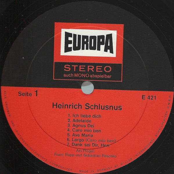 Heinrich Schlusnus : Heinrich Schlusnus (LP, Comp)