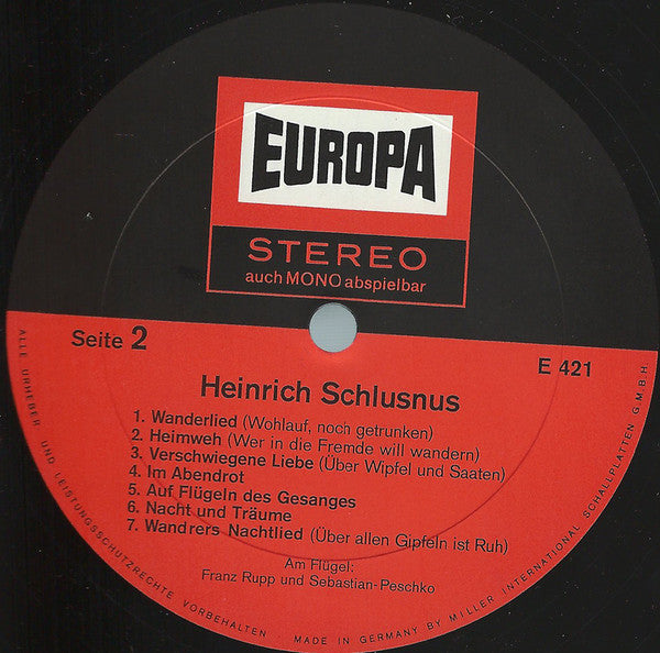 Heinrich Schlusnus : Heinrich Schlusnus (LP, Comp)