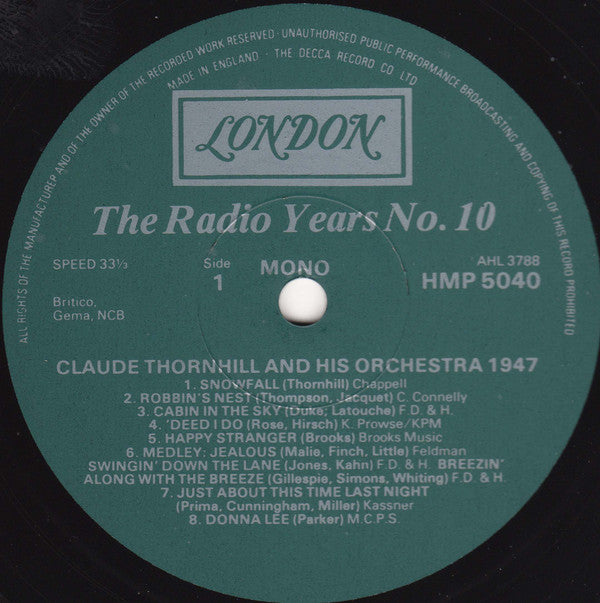 Claude Thornhill And His Orchestra : Claude Thornhill And His Orchestra 1947 (LP, Comp, Mono)