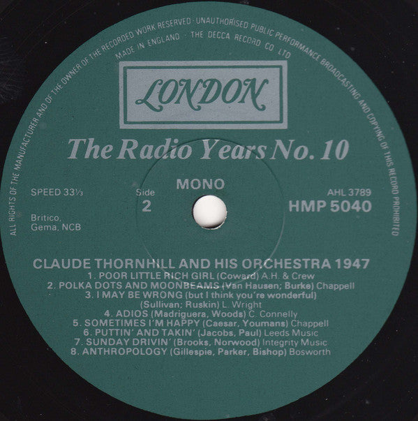 Claude Thornhill And His Orchestra : Claude Thornhill And His Orchestra 1947 (LP, Comp, Mono)