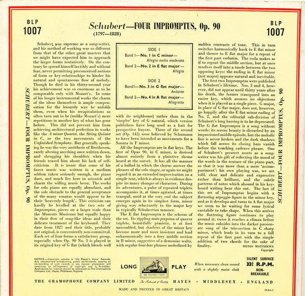 Artur Schnabel : Four Impromptus, Op. 90 (10", Mono)