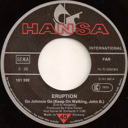 Eruption (4) : Go Johnnie Go (Keep On Walking, John B.) (7", Single)