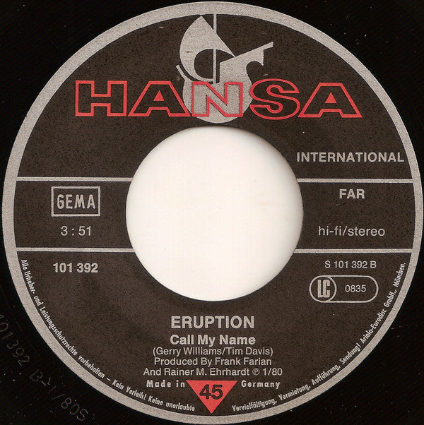 Eruption (4) : Go Johnnie Go (Keep On Walking, John B.) (7", Single)