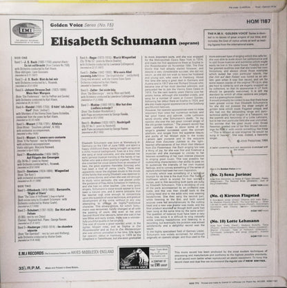 Elisabeth Schumann - Johann Sebastian Bach, Georg Friedrich Händel, Gustav Mahler, Wolfgang Amadeus Mozart, Franz Schubert : Songs & Arias By J. S. Bach, Handel, Mahler, Mozart And The Shepherd On The Rock (Schubert) (LP, Comp, Mono)