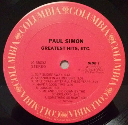 Paul Simon : Greatest Hits, Etc. (LP, Comp, San)