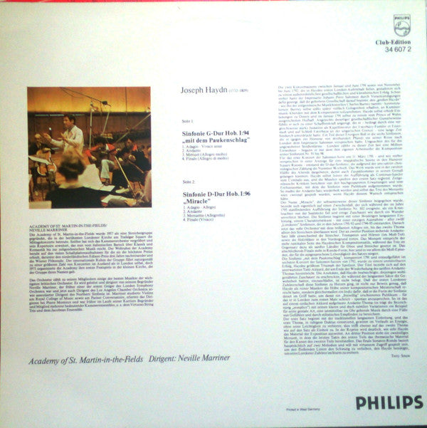 Joseph Haydn, The Academy Of St. Martin-in-the-Fields · Sir Neville Marriner : Sinfonie G-Dur Hob. I:94 / Sinfonie D-Dur Hob. I:96 (LP, Club)