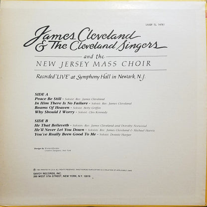 Rev. James Cleveland & The Cleveland Singers And The New Jersey Mass Choir : Recorded Live At Symphony Hall In Newark, N.J. (LP, Album)