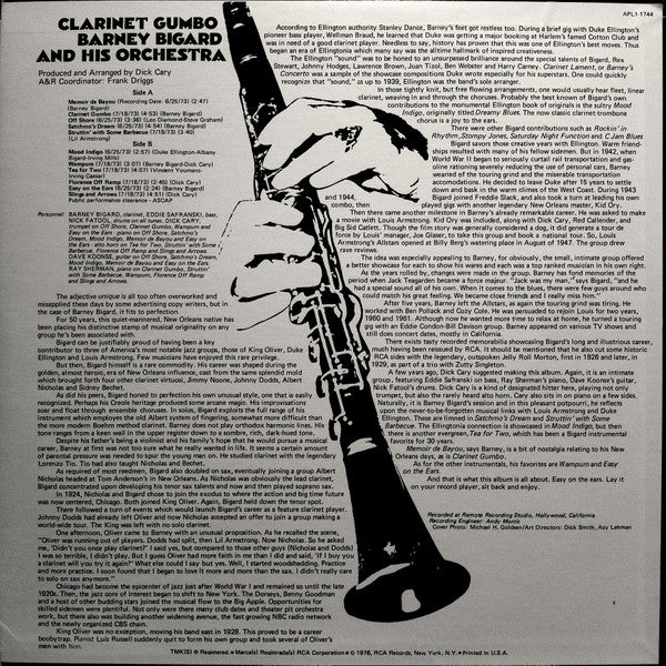 Barney Bigard And His Orchestra : Clarinet Gumbo (LP)