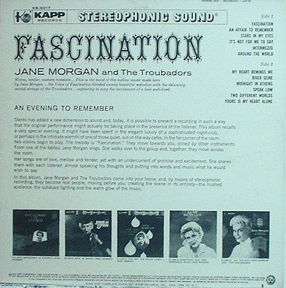 Jane Morgan With The Troubadors : Fascination (LP, Album, RE)