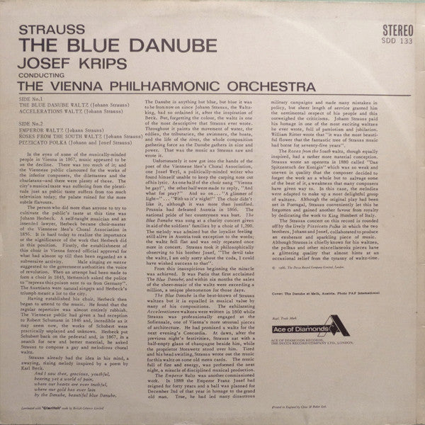 Johann Strauss Jr., Wiener Philharmoniker, Josef Krips : The Blue Danube (LP, RE)