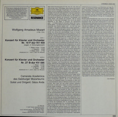 Wolfgang Amadeus Mozart, Camerata Academica Salzburg, Géza Anda : Klavierkonzerte Nr. 19 & 27 (LP, Comp)