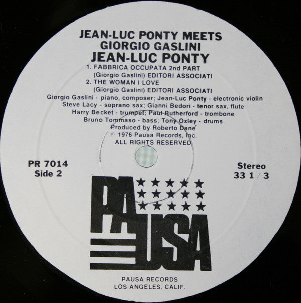 Jean-Luc Ponty With Giorgio Gaslini / Steve Lacy / Harry Beckett / Tony Oxley / Gianni Bedori / Bruno Tommaso / Paul Rutherford (2) : Jean-Luc Ponty Meets Giorgio Gaslini (LP, Album)