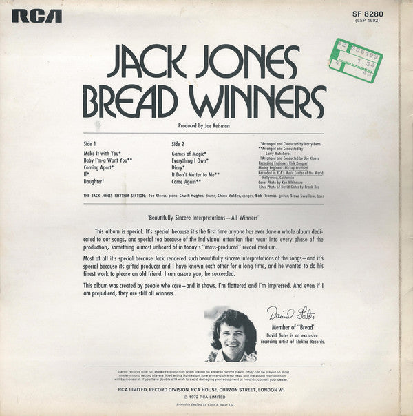 Jack Jones : Bread Winners (LP, Album)