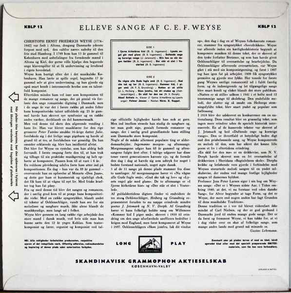 Aksel Schiøtz : Elleve Sange Af C. E. F. Weyse (10", Album)