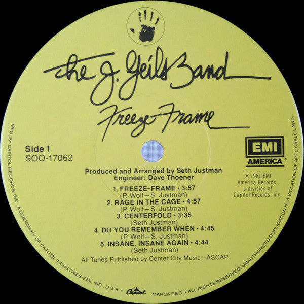 The J. Geils Band : Freeze-Frame (LP, Album, Jac)