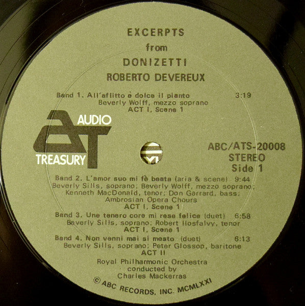 Beverly Sills, Gaetano Donizetti : Excerpts Donizetti: Roberto Devereux (Elizabeth & Essex) (LP, RE)