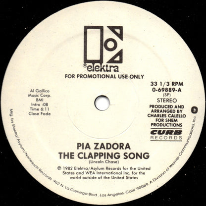 Pia Zadora : The Clapping Song (12", Single, Promo)