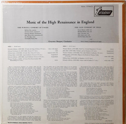 Various : Music Of The High Renaissance In England (LP, Album)