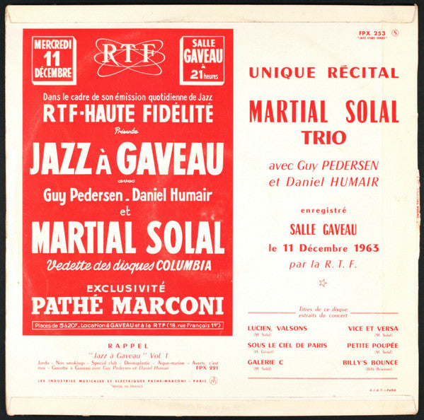 Martial Solal Trio : Concert À Gaveau Vol.2 (LP, Album)