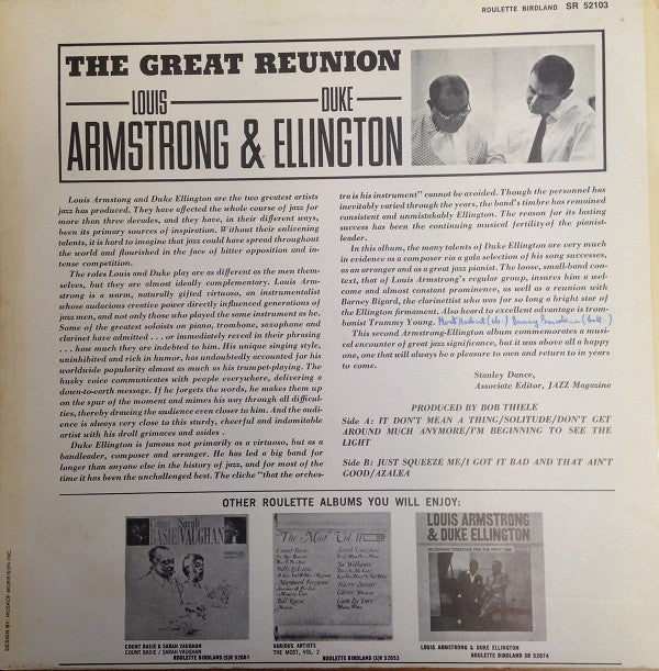 Louis Armstrong & Duke Ellington : The Great Reunion Of Louis Armstrong And Duke Ellington (LP, Album)