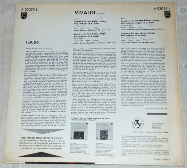 Antonio Vivaldi, I Musici : 4 Double Concertos (LP, Mono)