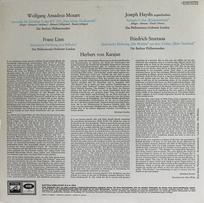 Herbert von Karajan — Wolfgang Amadeus Mozart / Joseph Haydn / Franz Liszt / Bedřich Smetana — Berliner Philharmoniker · Philharmonia Orchestra : Eine Kleine Nachtmusik / Kindersinfonie / Les Préludes / Die Moldau (LP, Comp, RE)