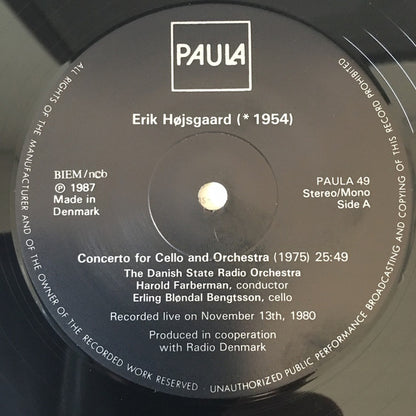 Erik Højsgaard, Bo Holten, Danmarks Radios Symfoniorkester, Harold Farberman, Michael Schønwandt, Erling Bløndal Bengtsson : Concerto for Cello and Orchestra / Caccia (LP, Album)