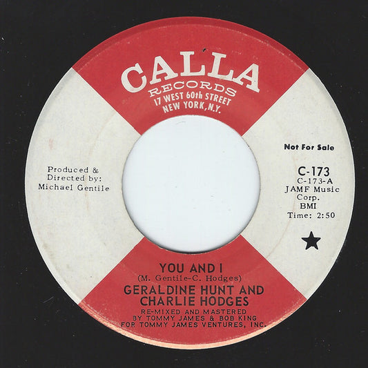 Geraldine Hunt And Charlie Hodges : You And I (7", Single, Promo)