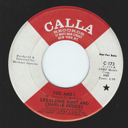 Geraldine Hunt And Charlie Hodges : You And I (7", Single, Promo)