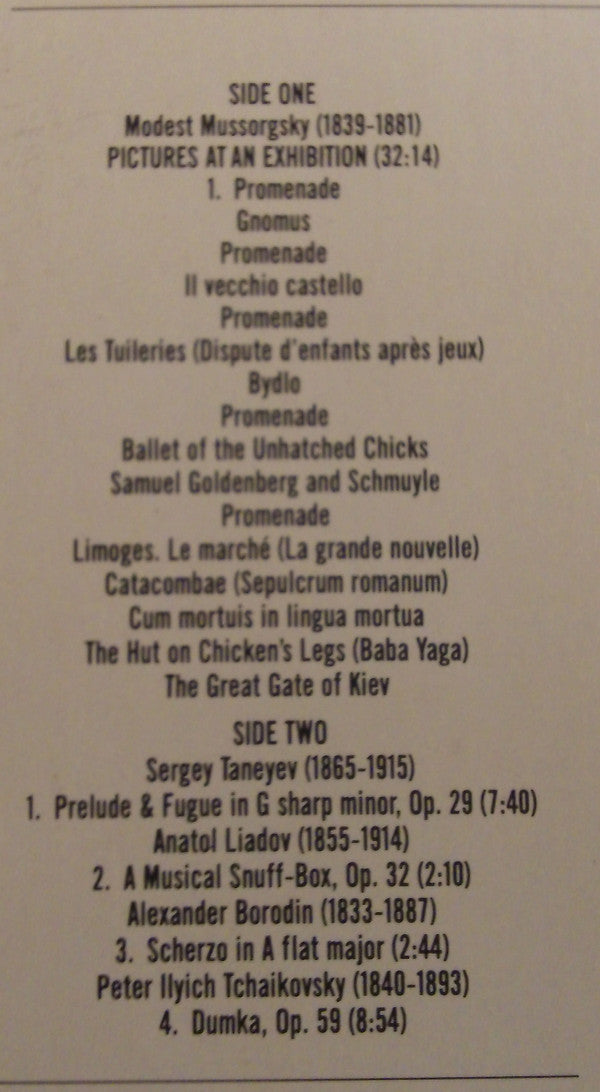 Vladimir Ashkenazy - Modest Mussorgsky, Sergey Ivanovich Taneyev, Anatoly Liadov, Alexander Borodin, Pyotr Ilyich Tchaikovsky : Pictures At An Exhibition (LP, RE)