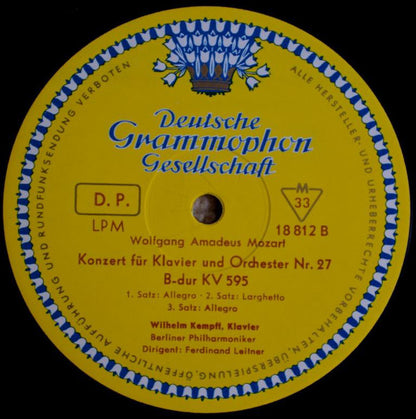 Wolfgang Amadeus Mozart - Wilhelm Kempff / Berliner Philharmoniker / Ferdinand Leitner : Concerto For Piano And Orchestra No.8 In C Major, K.246  And No.27 In B Flat Major, K.595 (LP, Mono, Alb)