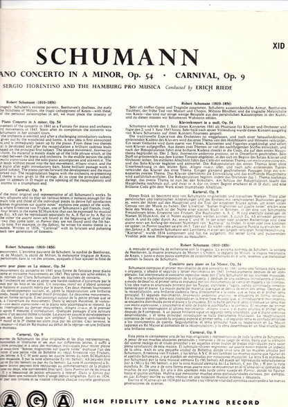 Robert Schumann / Sergio Fiorentino, The Hamburg Pro Musica Conducted By Erich Riede : Piano Concerto In A Minor Opus 54 / Carnival Opus 9 (LP, Album)