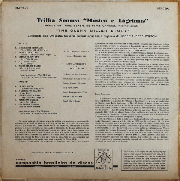 The Universal-International Orchestra E Com Louis Armstrong And His All-Stars : Gravado Diretamenta Da Trilha Sonora Do Filme Da Universal-Internacional Música E Lagrimas The Glenn Miller Story (LP)