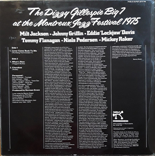 Dizzy Gillespie : The Dizzy Gillespie Big 7 At The Montreux Jazz Festival 1975 (LP)