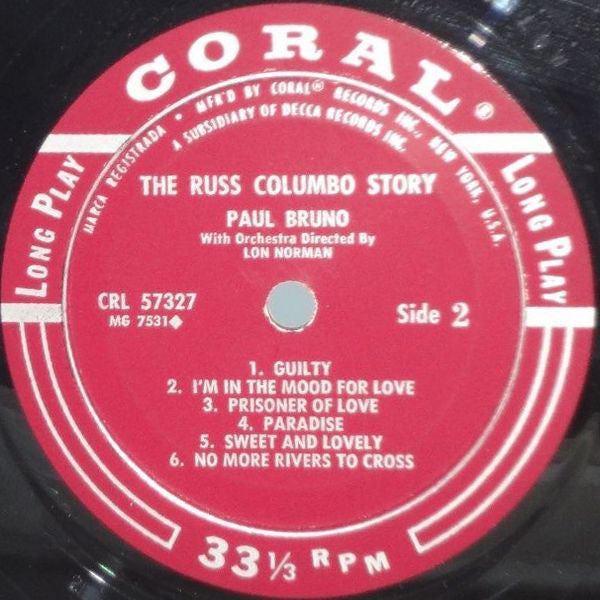 Paul Bruno (2) : The Russ Columbo Story (LP, Album, Mono)